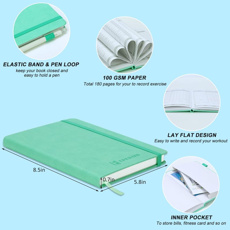 EPEWIZD Fitness Journal Hardcover 6- Month Workout Planner Undated Workout Log Book Home Gym Accessories for Women and Man(Green) - Image 2